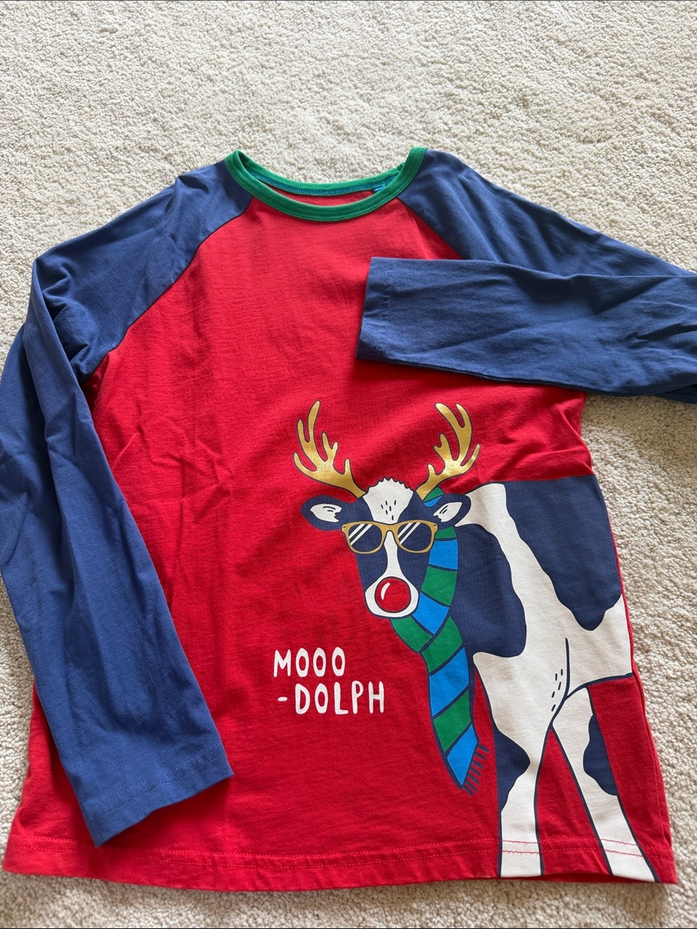 Mini Boden Christmas 'Mooo-dolph' Long Sleeve Tee, Size 11/12